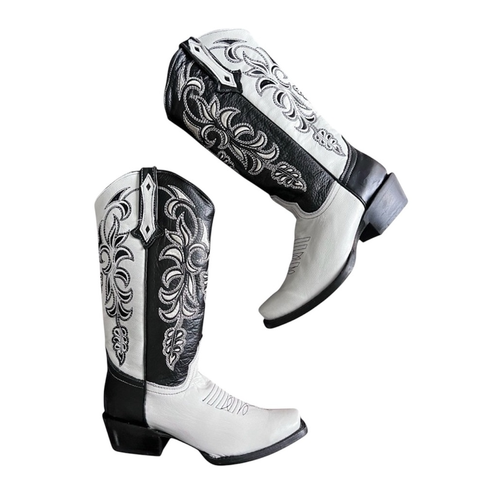 Tanner Mark Women's Black White Colorblock Leather Cowboy Boots Size 6.5